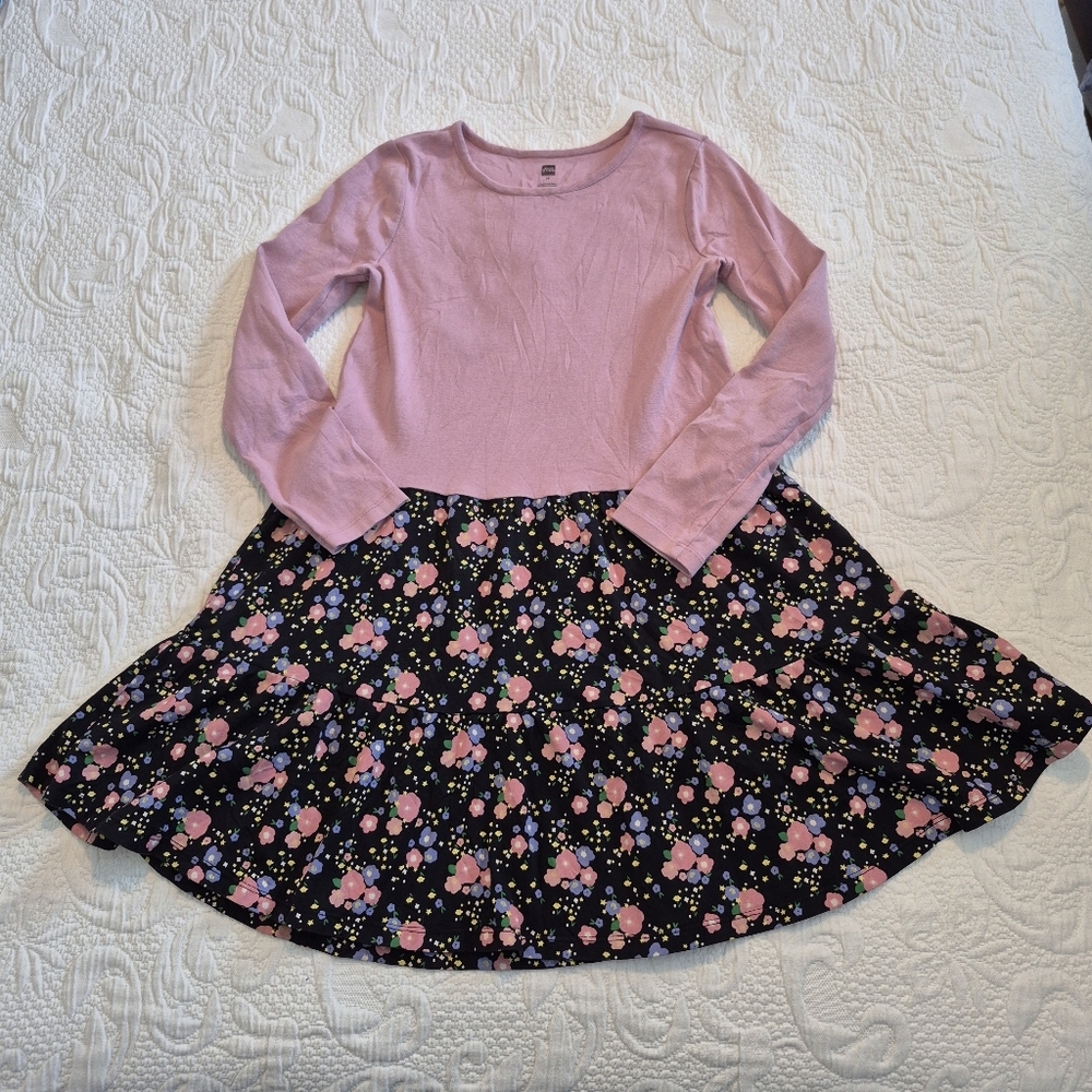 Tea Collection girls size 14 dusty rose long sleeve dress floral bottom VVGUC